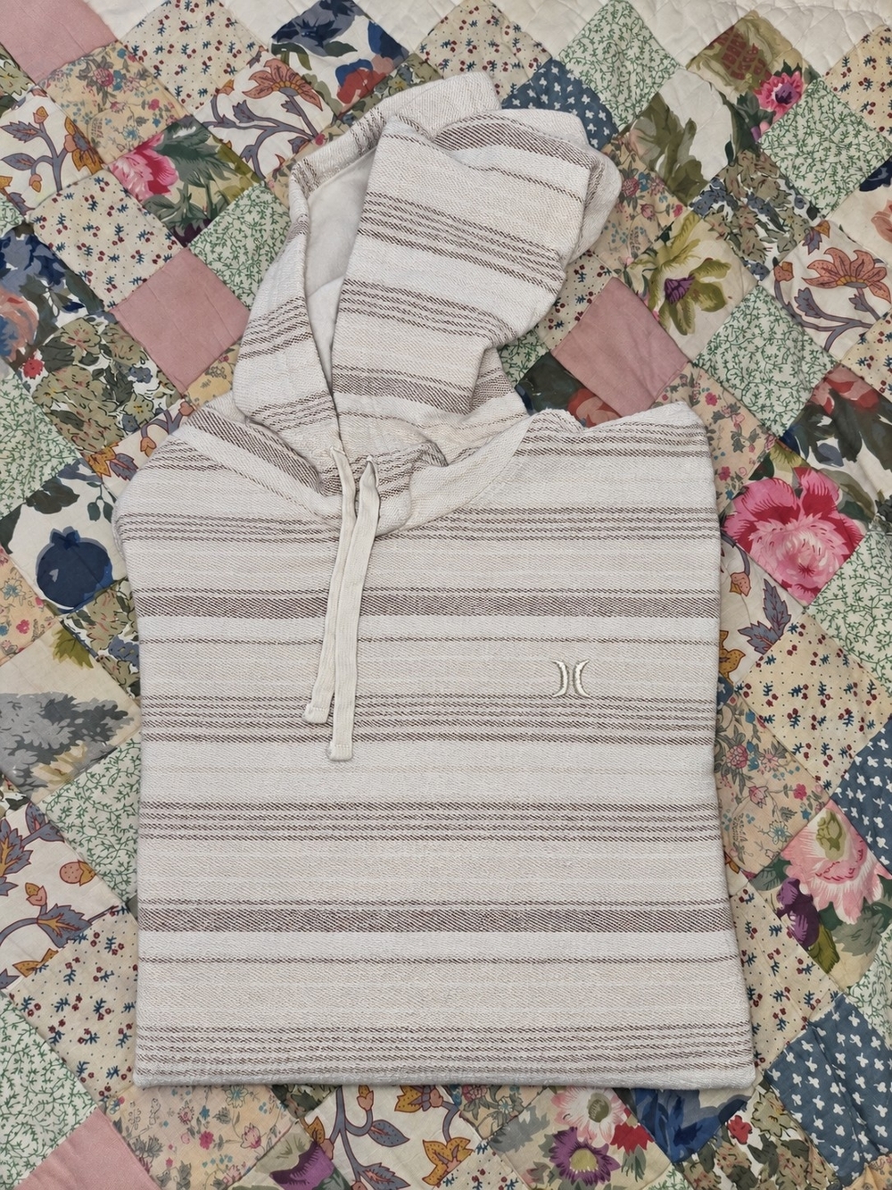 Striped Cream and Taupe Hooded Sweater